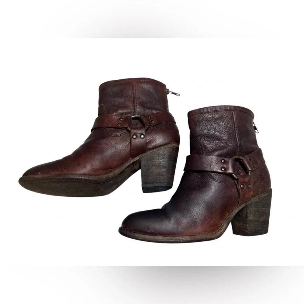 FRYE LEATHER ZIPPER ANKLE Distressed BOOTS SIZE 8B B2 - Picture 7 of 8